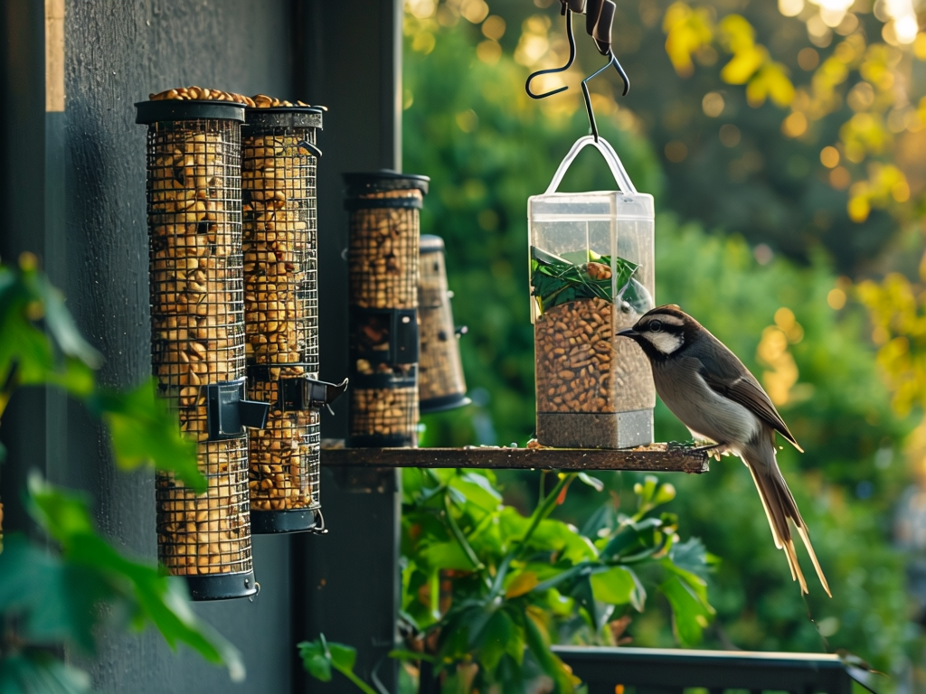Bird Feeder Scene With Small Bird In Evening Light