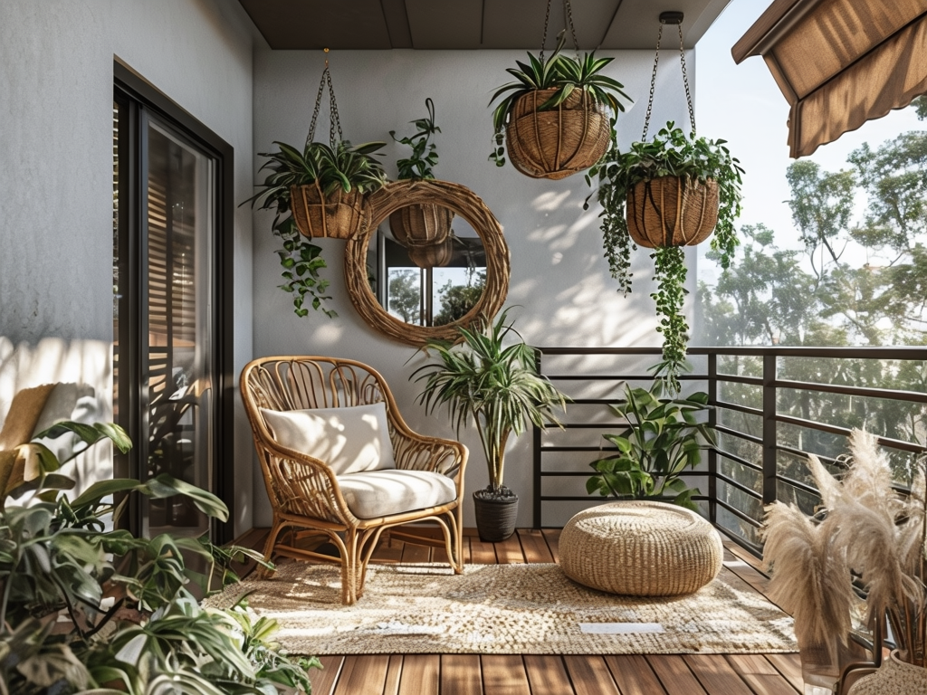 Bohemian Balcony with Lush Plants and Cozy Decor (2)