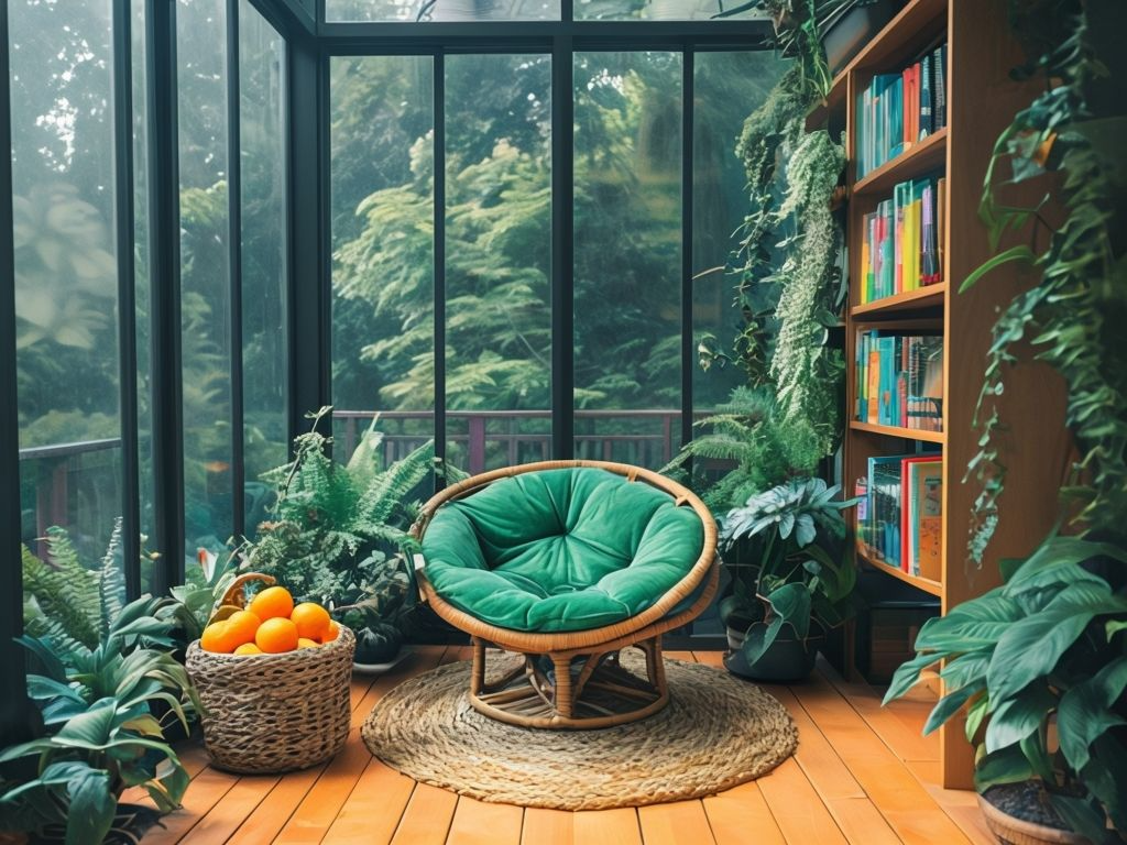 Cozy Room Corner Featuring Wicker Chair and Indoor Plants