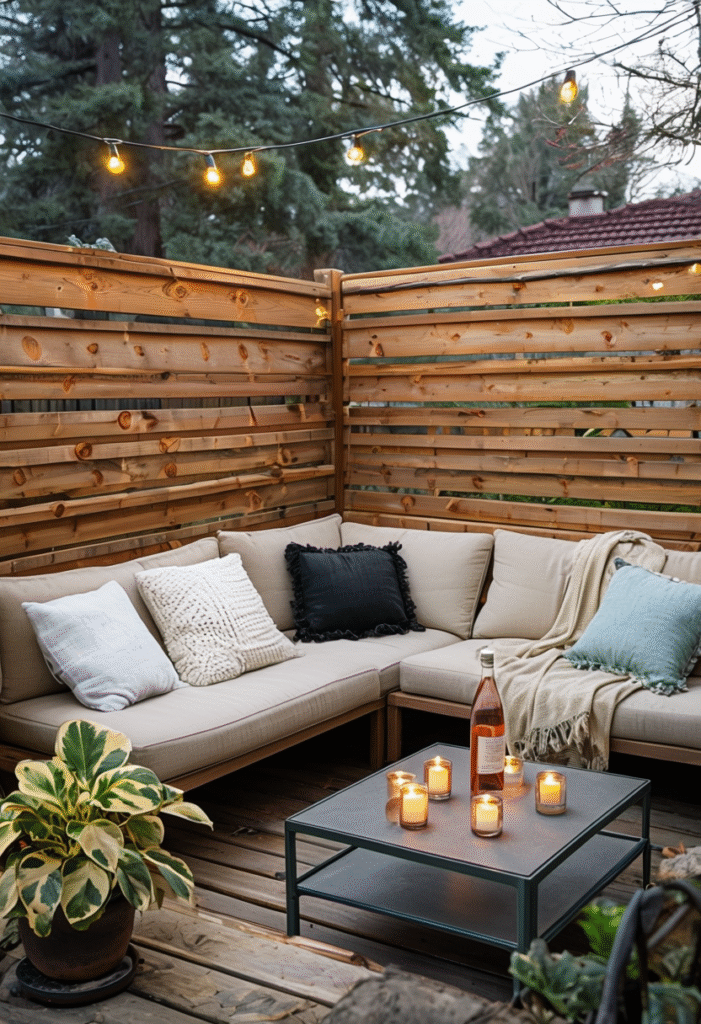 Cozy Rustic Outdoor Seating Area With Ambient Lighting (1)