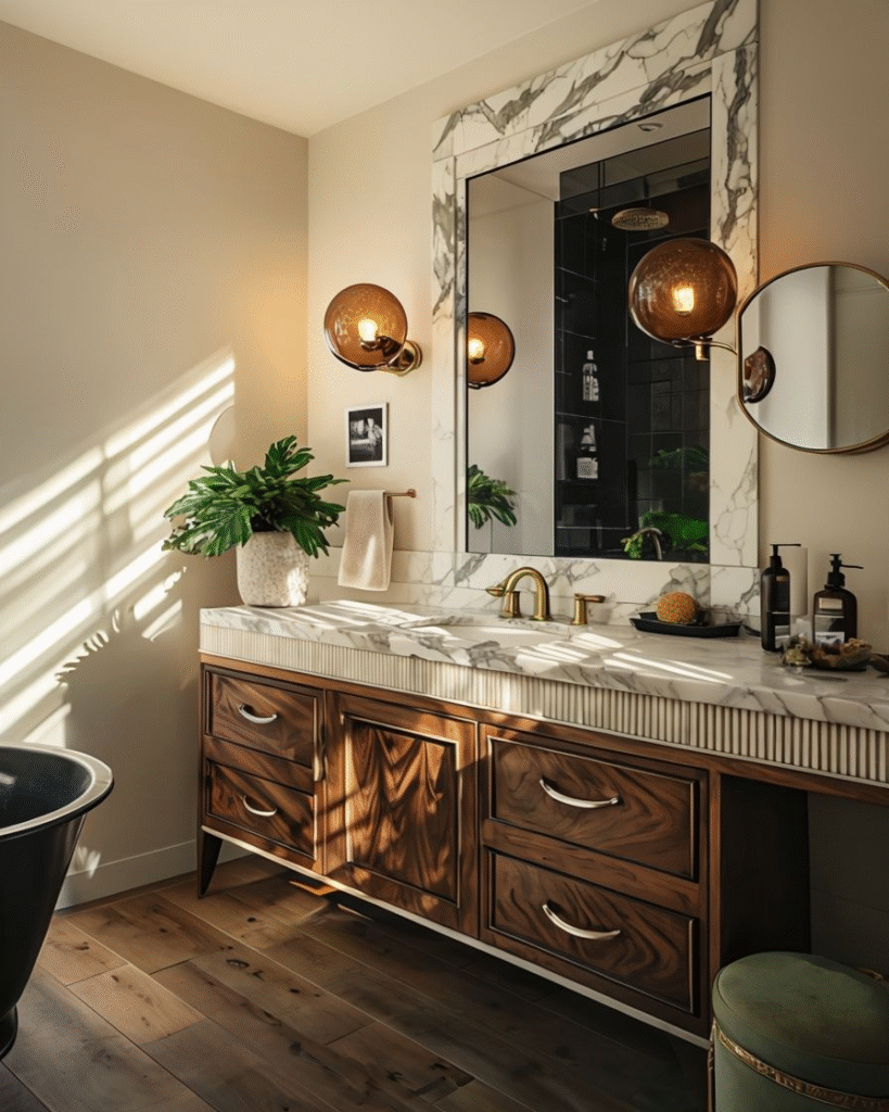 Elegant Modern Bathroom With Warm Lighting And Luxury Features
