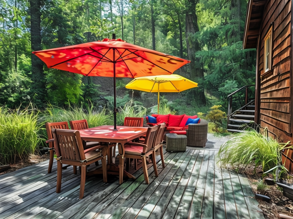 Inviting Outdoor Patio Surrounded By Lush Greenery