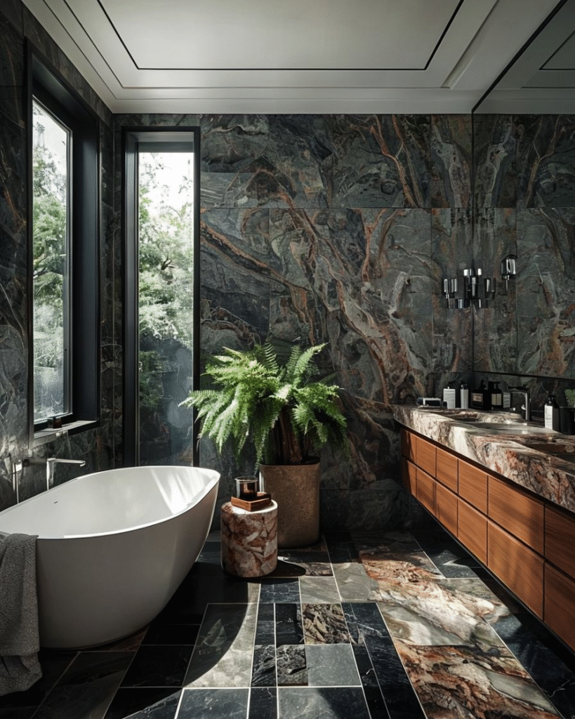 Modern Bathroom With Freestanding Tub And Natural Elements
