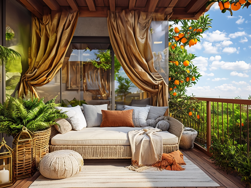 Serene Balcony With Modern Nature-Inspired Design And Daybed (1)