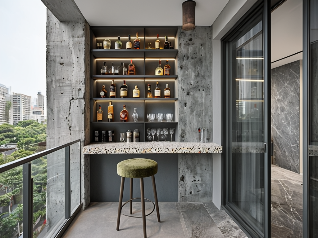 Sophisticated Balcony Bar Area With Elegant Terrazzo Countertop (1)